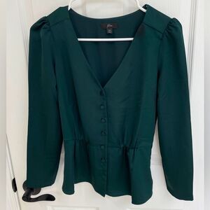 J. Crew Dark Emerald Green Button Detail Feminine Blouse Women’s Size 00